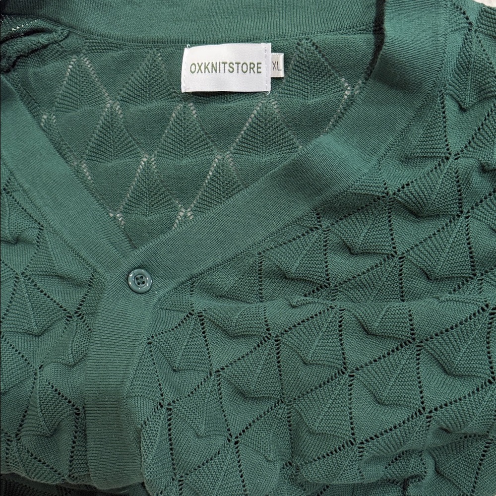 Vintage Green Short-Sleeve Knit Cardigan Sweater. Gently loved. - Picture 2 of 6